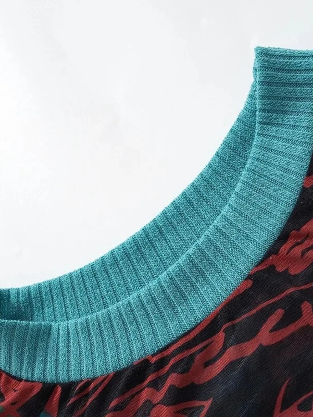 Y2K Vintage Sheer Slim Top Long Sleeve Round Neck Pattern Print Mesh Patchwork S - Picture 17 of 17